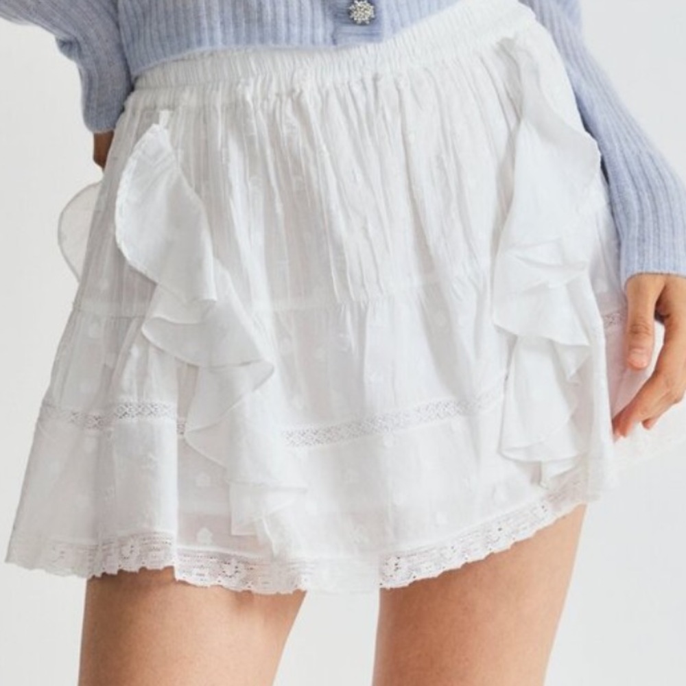 NWT LoveShackFancy Shanti Tiered Eyelet Lace Ruffle Mini Skirt, XS